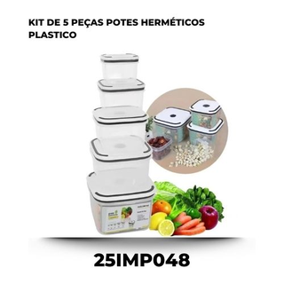 Kit De 5 Peças Potes Herméticos Plastico