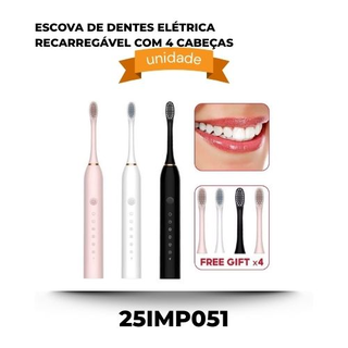 Escova De Dentes Elétrica Recarregável Com 4 Cabeças