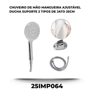 Chuveiro De Mão Mangueira Ajustável Ducha Suporte 2 Tipos De Jato 25cm