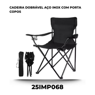 Cadeira Dobrável Aço Inox Com Porta Copos
