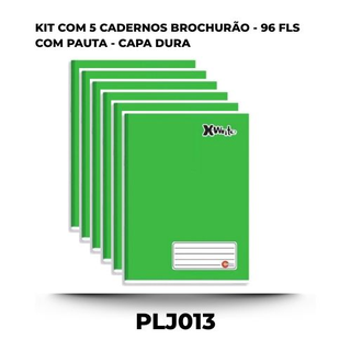 KIT 5 CADERNOS BROCHURÃO 96 FLS COM PAUTA CAPA DURA